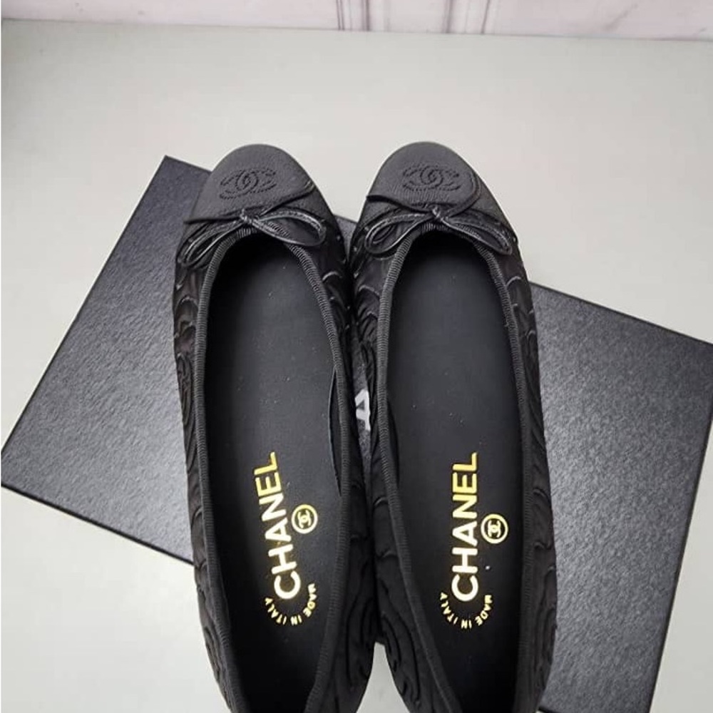 Chanel inspired Black Embossed Ballet Flats